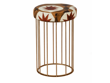 CAGE 08 - Upholstered round brass pouf by Il Bronzetto - view 3